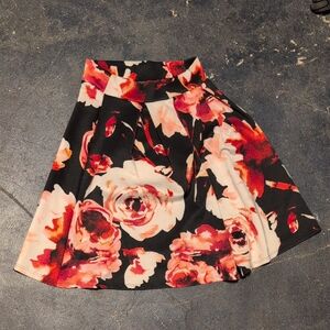 Poetry Black and Red Floral A-Line Skirt